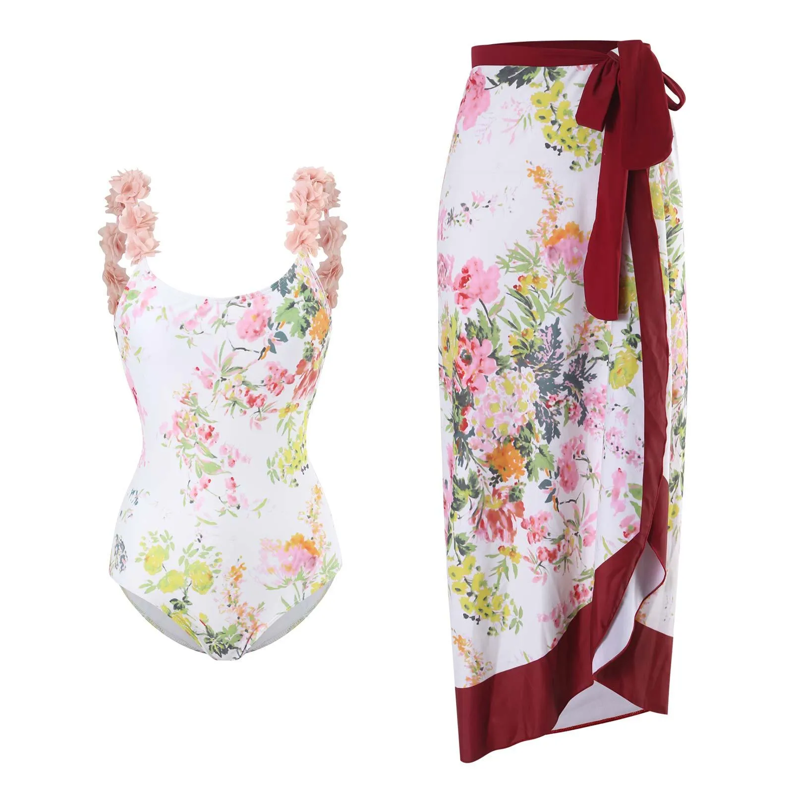 GFIT® Sexy Classical Style One Piece Swimsuit Long Skirt Sets