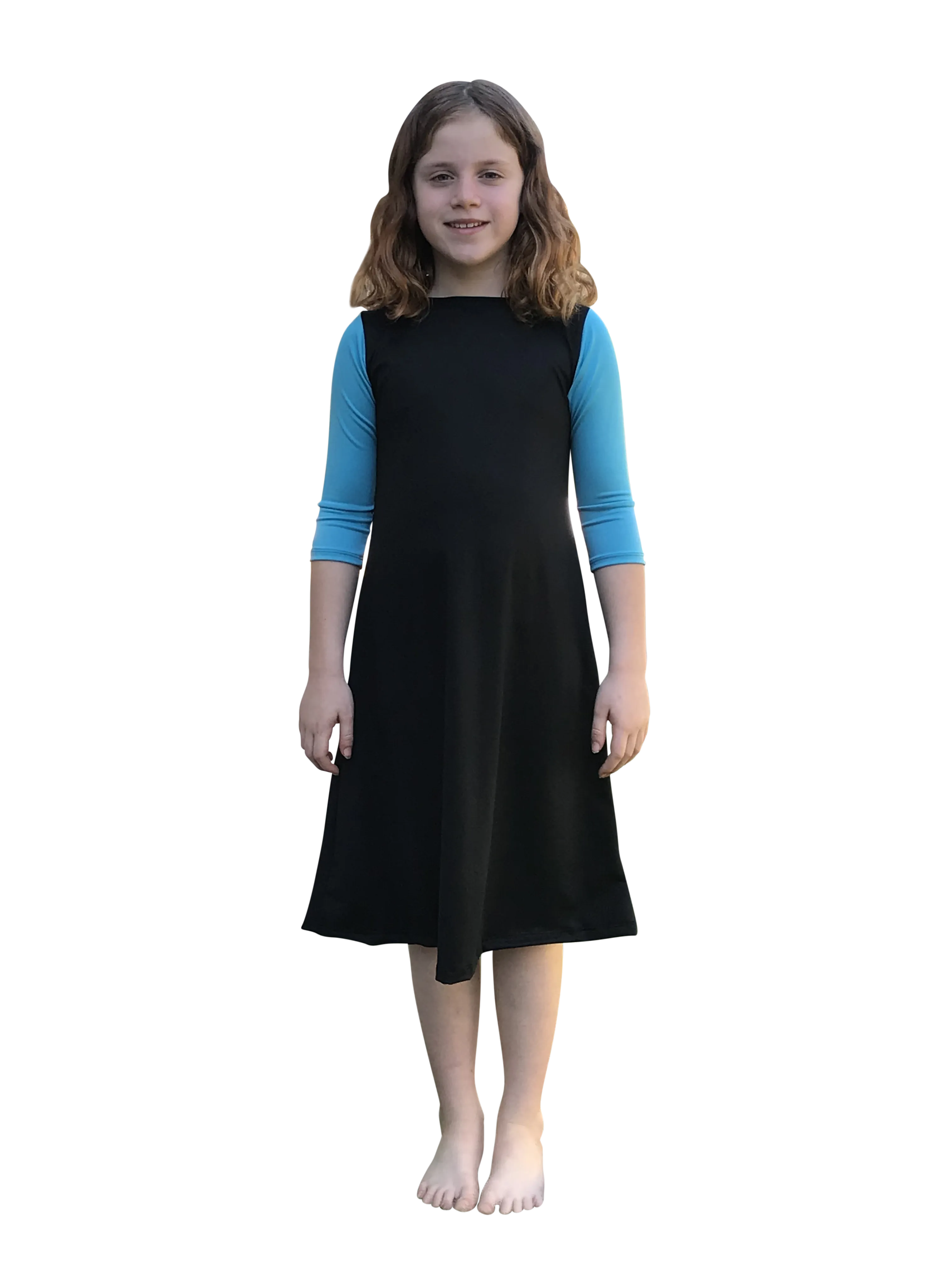 Girls Modest Swim Dress (Black with Turquoise)