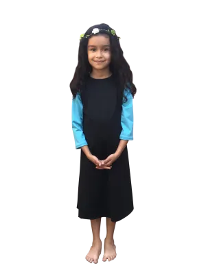 Girls Modest Swim Dress (Black with Turquoise)
