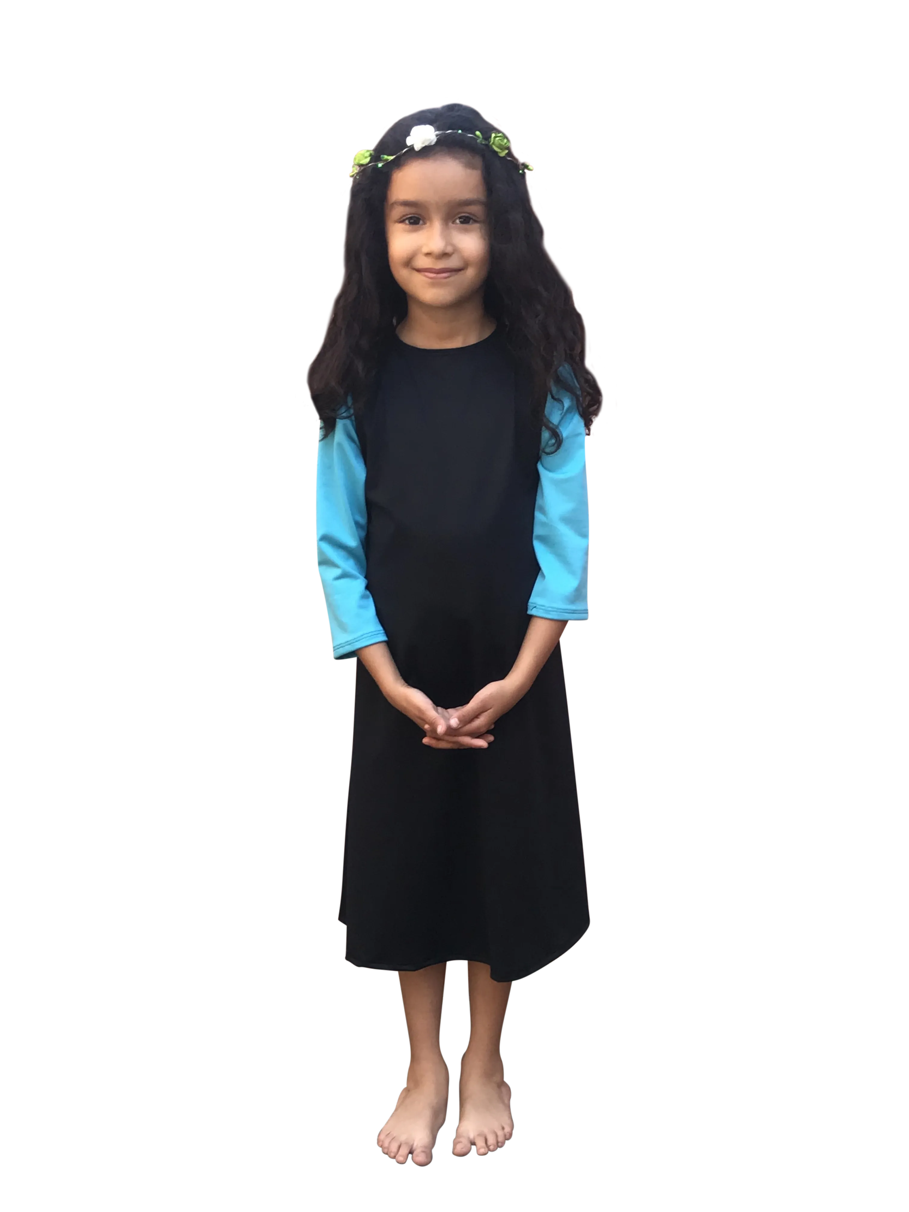 Girls Modest Swim Dress (Black with Turquoise)