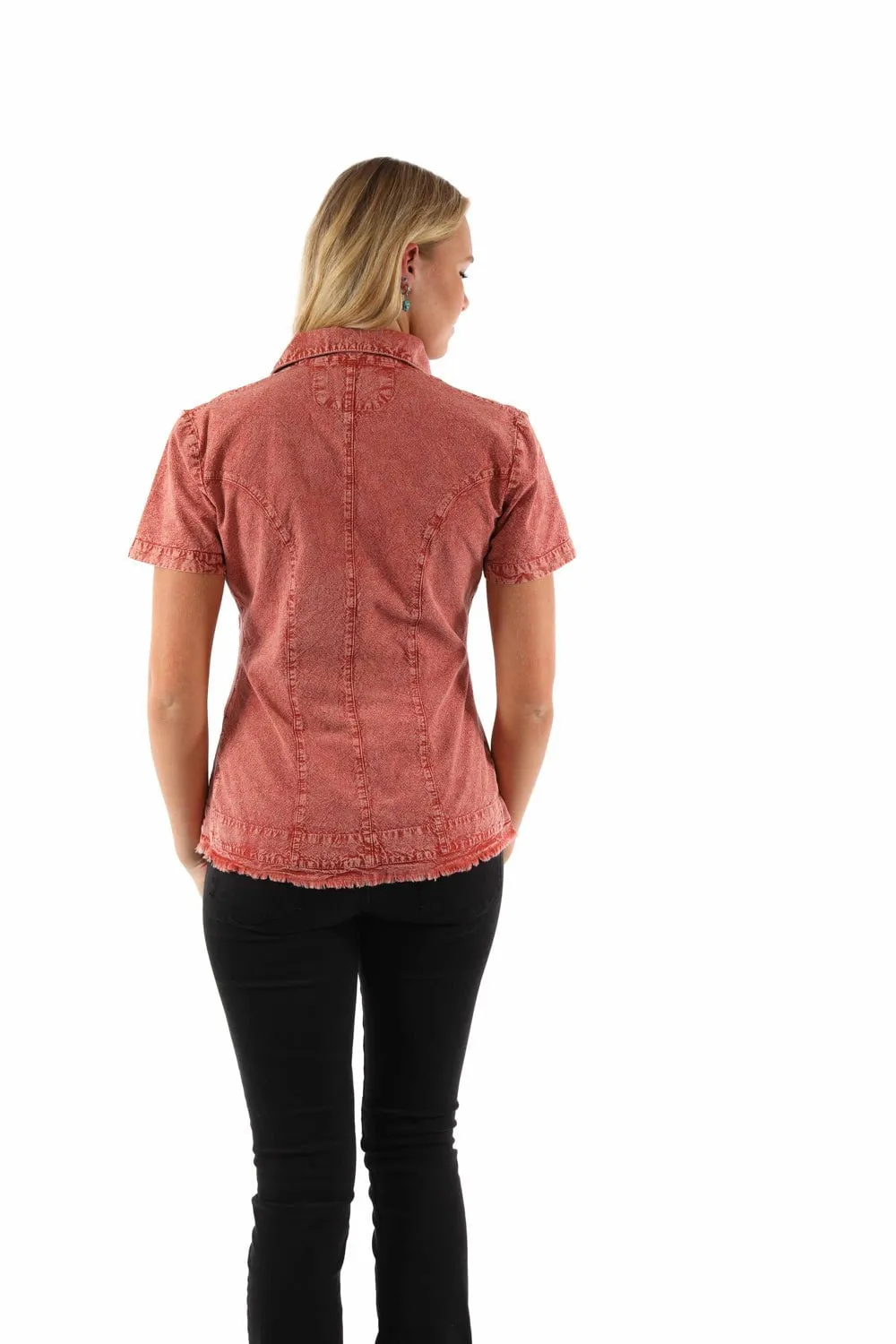 Reinforced Collar Scully Womens Cantina Soutach Brick 100% Cotton S/S Blouse