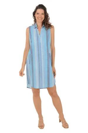 Glittery Blue Striped Sleeveless Dress Graceful Fit Glittery Blue Striped Sleeveless Dress Air Touch Comfy Design