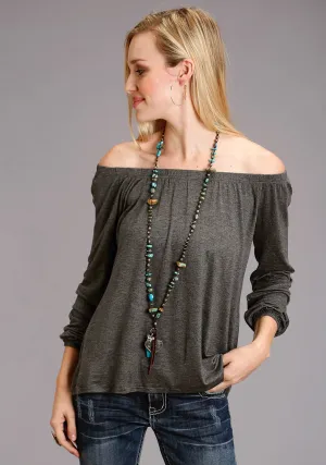 Glossy Look Stetson Womens Elastic Top Grey Rayon/Spandex L/S Tunic Durable Button Closures Textured Finish Stetson Womens Elastic Top Grey Rayon/Spandex L/S Tunic