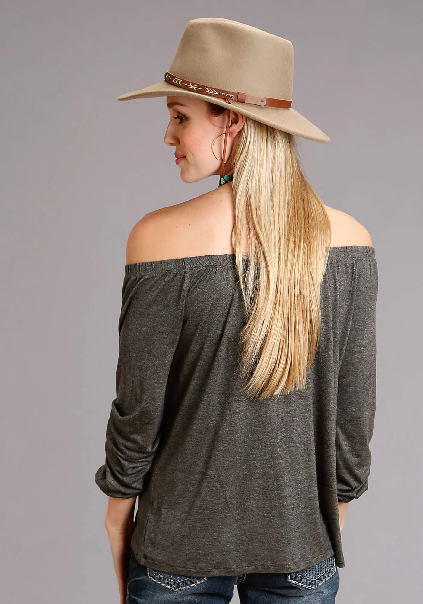 Abrasion Resistant Edges Stetson Womens Elastic Top Grey Rayon/Spandex L/S Tunic