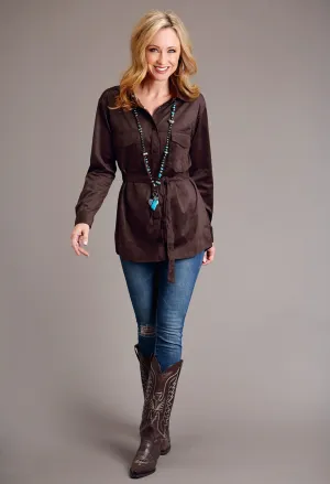 Glossy Look Stetson Womens Faux Suede Long Brown Rayon L/S Shirt Edgy style Lightweight Comfort Stetson Womens Faux Suede Long Brown Rayon L/S Shirt