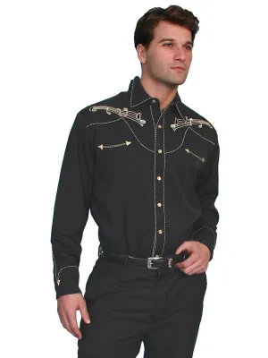 Go-To Look Scully Mens Shirt Western Black Poly Blend Embroidered Music Note Snap L/S Versatile Look Scully Mens Shirt Western Black Poly Blend Embroidered Music Note Snap L/S