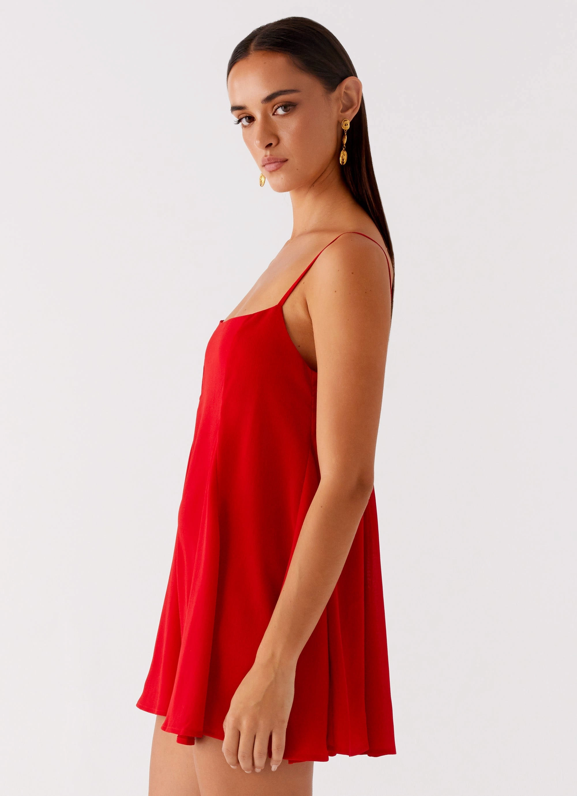 Godets Hem Mini Dress - Red Modern Waistband Smart Comfort