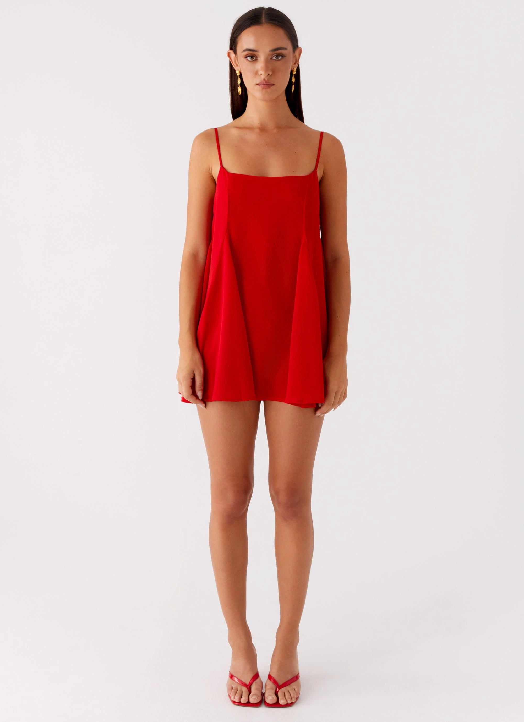 Godets Hem Mini Dress - Red Smooth Vibes Easy Layering