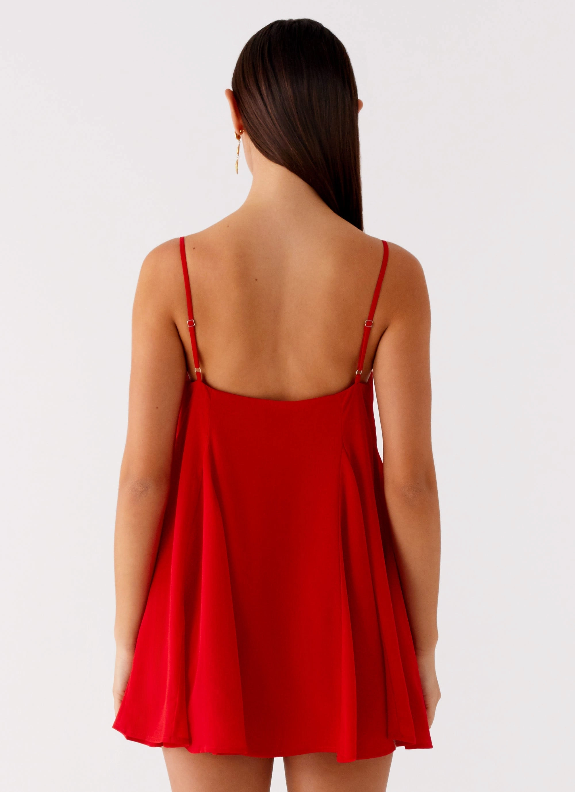 Sage Glow Godets Hem Mini Dress - Red