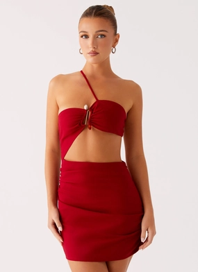 Gossip Mini Dress - Red Soft Feel Gossip Mini Dress - Red Feminine Layers