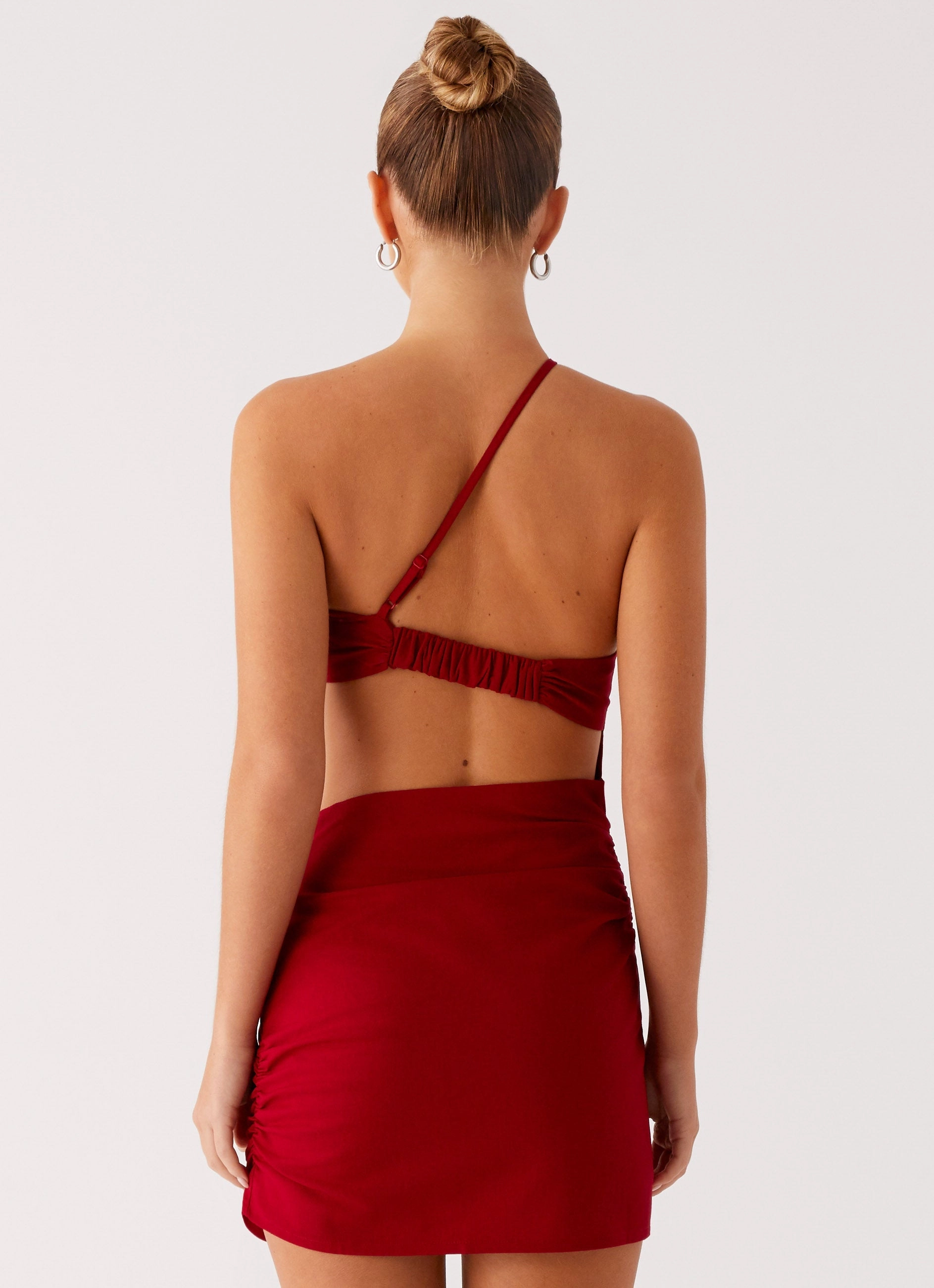 Satin Glow French Vibe Gossip Mini Dress - Red