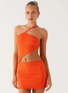 Gothic look Riano Cut Out Mini Dress - Fire Orange All-Day Wear Crisp Texture Riano Cut Out Mini Dress - Fire Orange