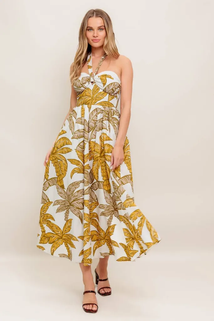 Classic Mood Elsie Tropical Halter Maxi Dress