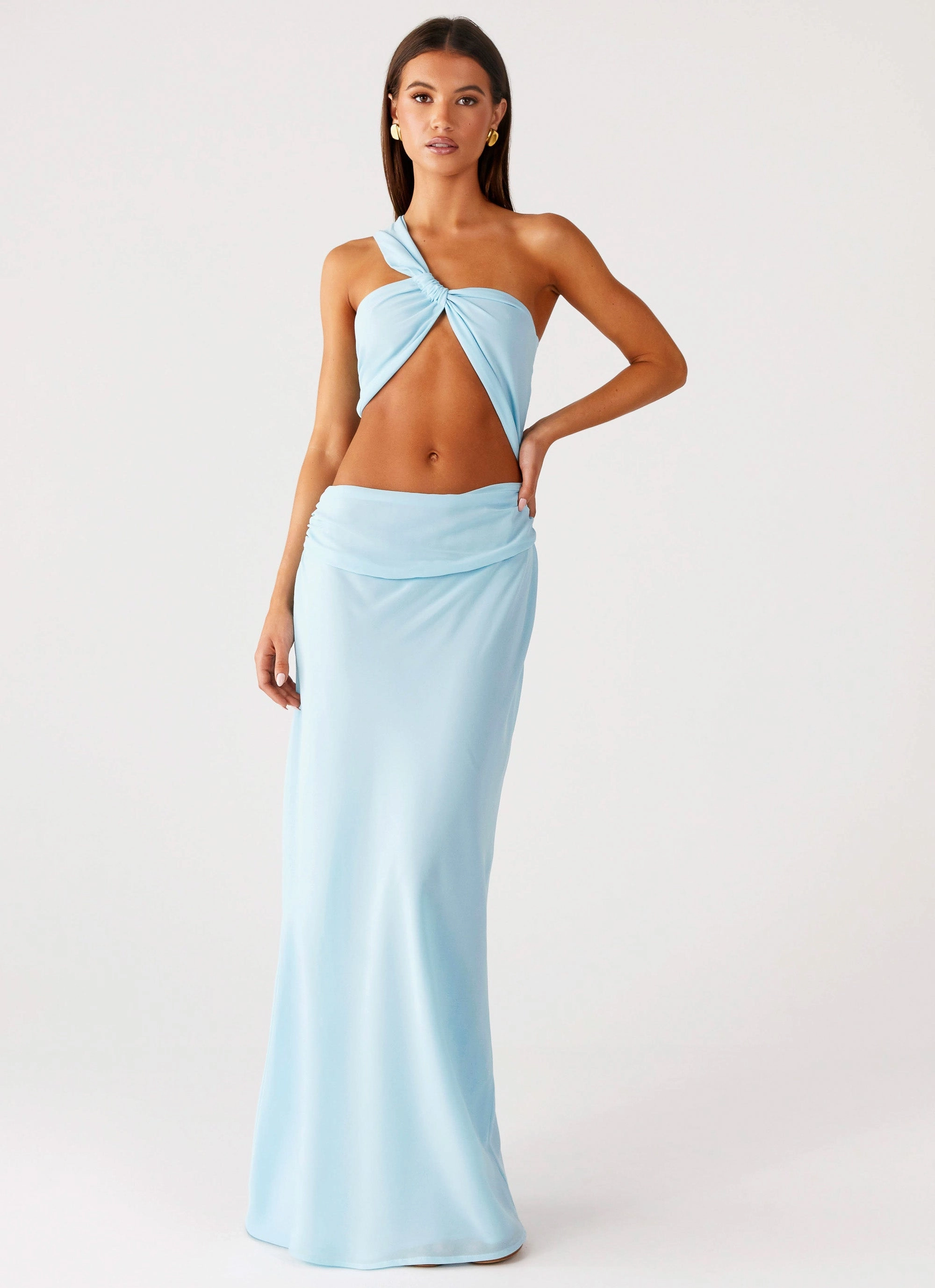 Chic Tailoring Design Warranty-Included Cindelle One Shoulder Maxi Dress - Turquoise