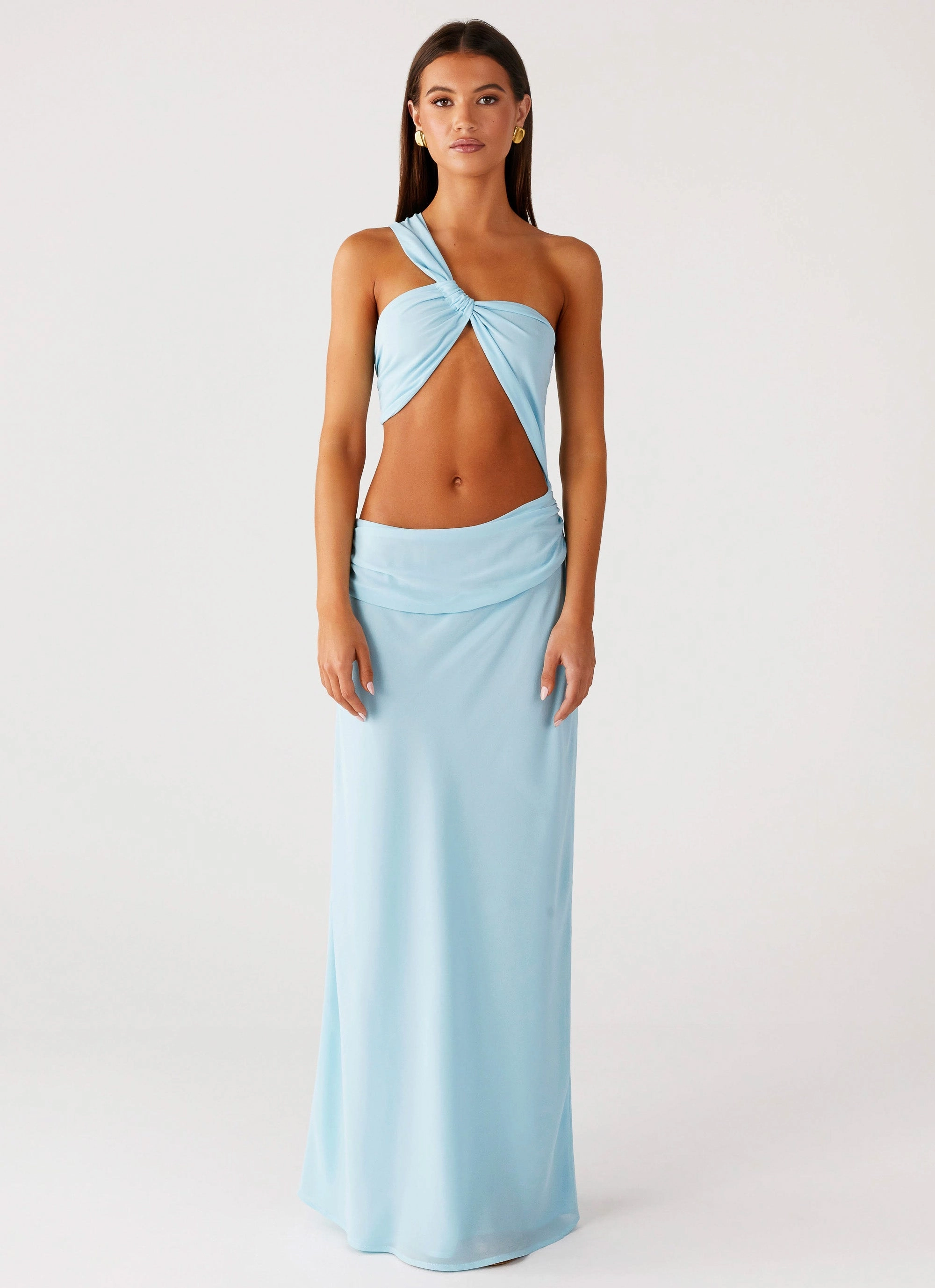 Cindelle One Shoulder Maxi Dress - Turquoise Clean Drape
