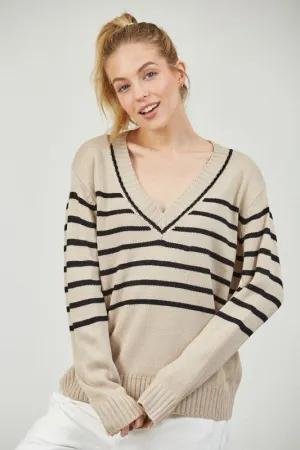 Graphic and modern ISLA STRIPE V NECK SWEATER Trendy Vibe ISLA STRIPE V NECK SWEATER