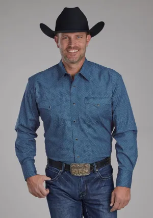Graphic Art Roper Mens 2163 Diamond Stretch Blue Cotton Blend L/S Shirt Workwear Option Roper Mens 2163 Diamond Stretch Blue Cotton Blend L/S Shirt