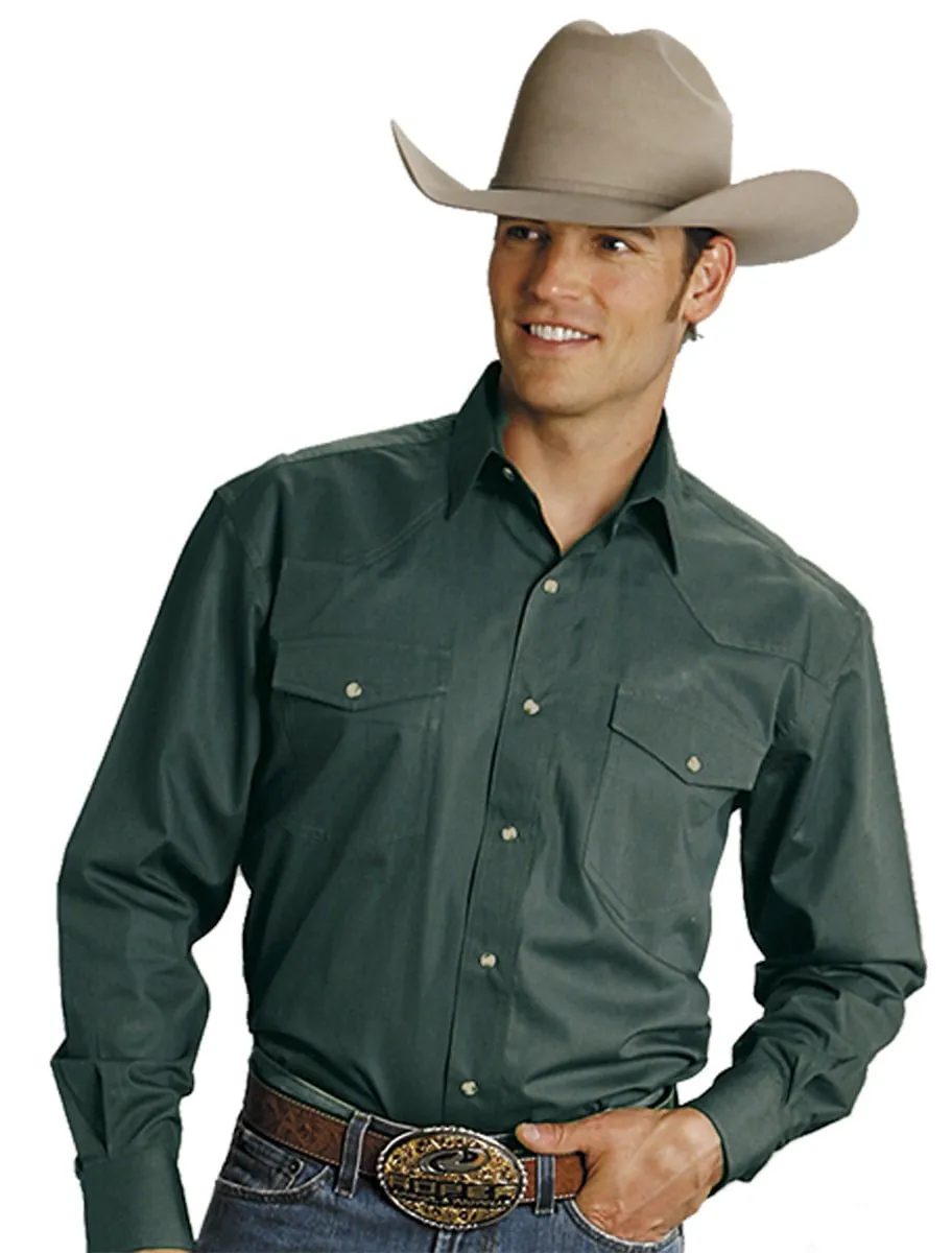 Must-Have Item Retro Vibe Roper Mens Green 100% Cotton L/S Snap 1 Pt Back Yoke Poplin Western Shirt