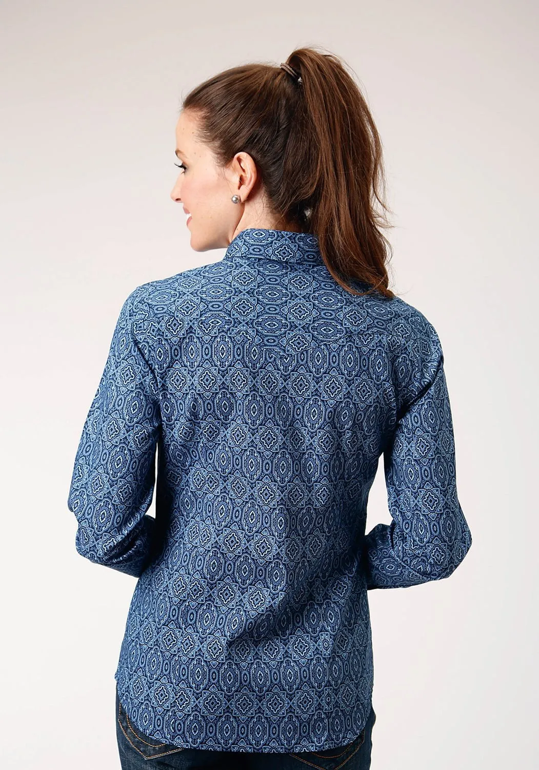 Roper Womens Medallion Paisley Blue 100% Cotton L/S Shirt Fashion Choice