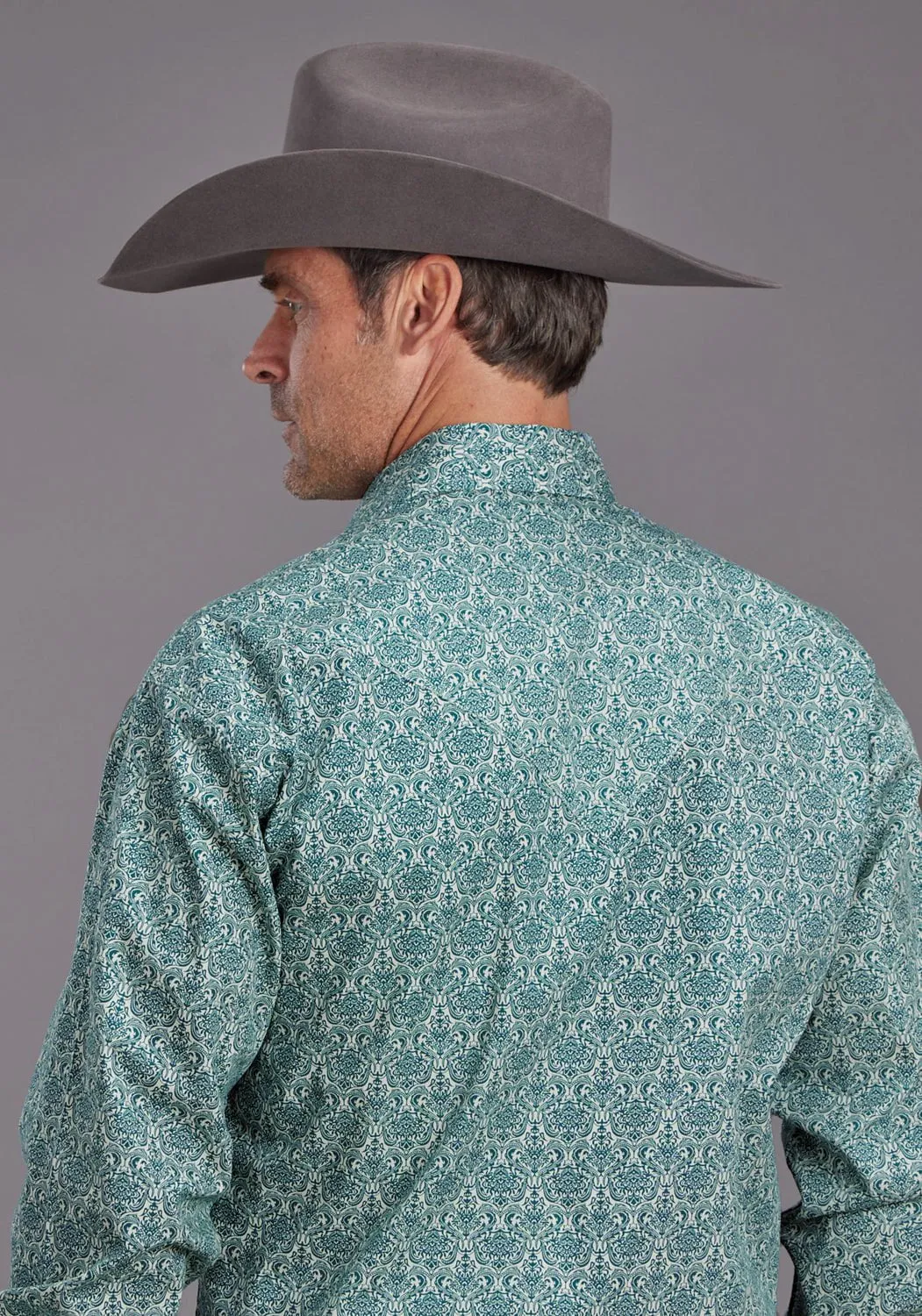 Minimalist fashion All day wearability Stetson Mens 2141 Wallpaper Medallion Green 100% Cotton L/S Shirt