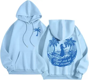 Graphic Hoodies Vintage Malibu Beach Surf up CATCH WAVES Printed Hoodie Sweatshirt Long Sleeve Sweatshirts Pullovers