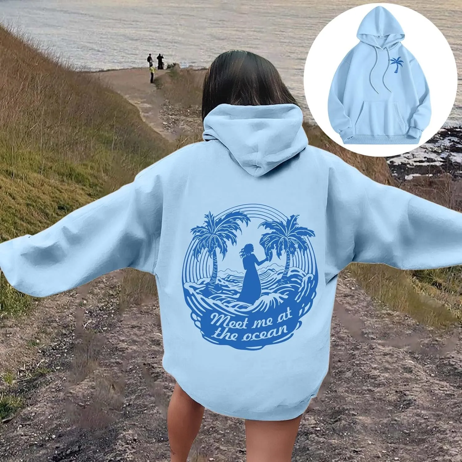 Graphic Hoodies Vintage Malibu Beach Surf up CATCH WAVES Printed Hoodie Sweatshirt Long Sleeve Sweatshirts Pullovers