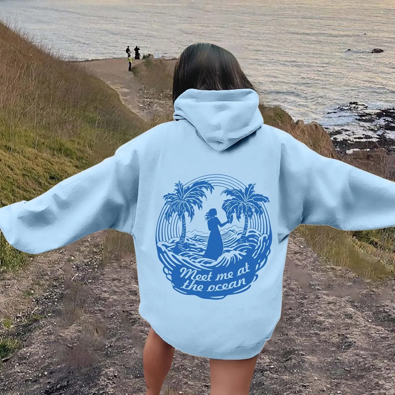 Graphic Hoodies Vintage Malibu Beach Surf up CATCH WAVES Printed Hoodie Sweatshirt Long Sleeve Sweatshirts Pullovers