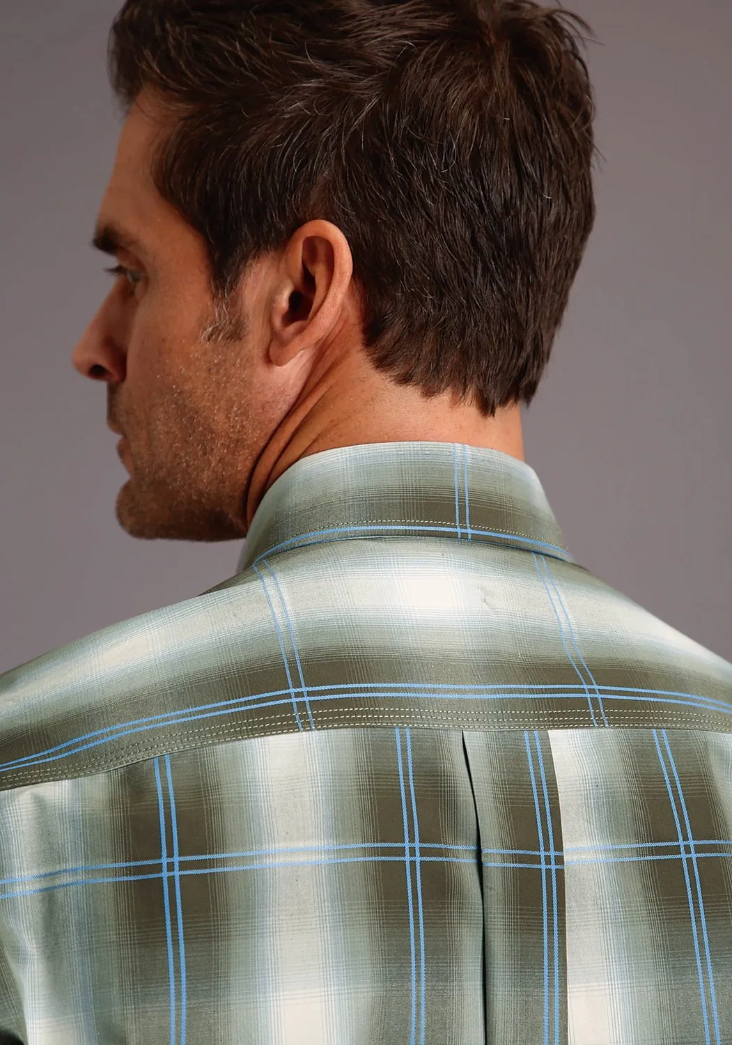 hypoallergenic Stetson Mens Green 100% Cotton Moss Ombre BD L/S 1 Pkt Shirt