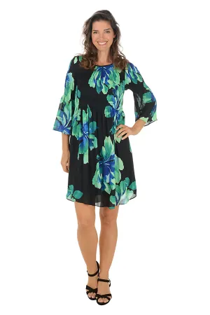 Green Blossoms Pleated Bell Sleeve Dress Fancy Attires Green Blossoms Pleated Bell Sleeve Dress Formal dinner wear Wrinkle-Free-Finish