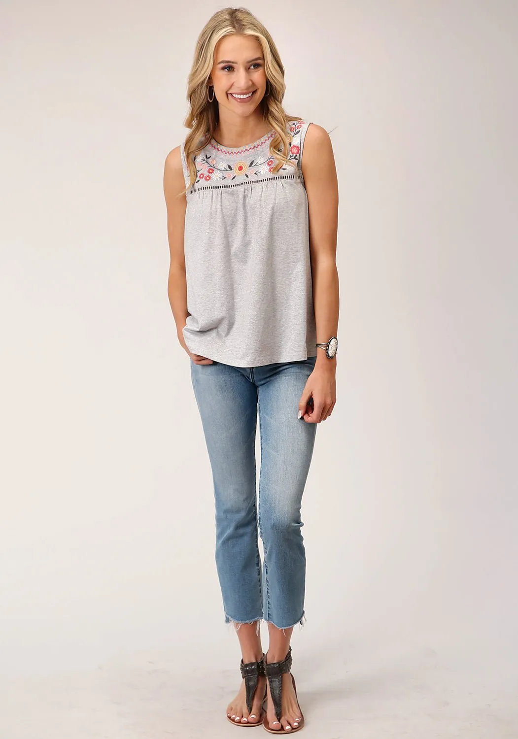 Roper Womens Grey 100% Cotton S/L Blouse Unisex style
