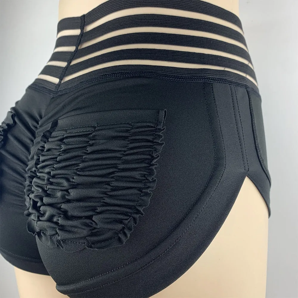 Gym Shorts Women Fold Pocket Floral Printing Yoga High Waist Workout