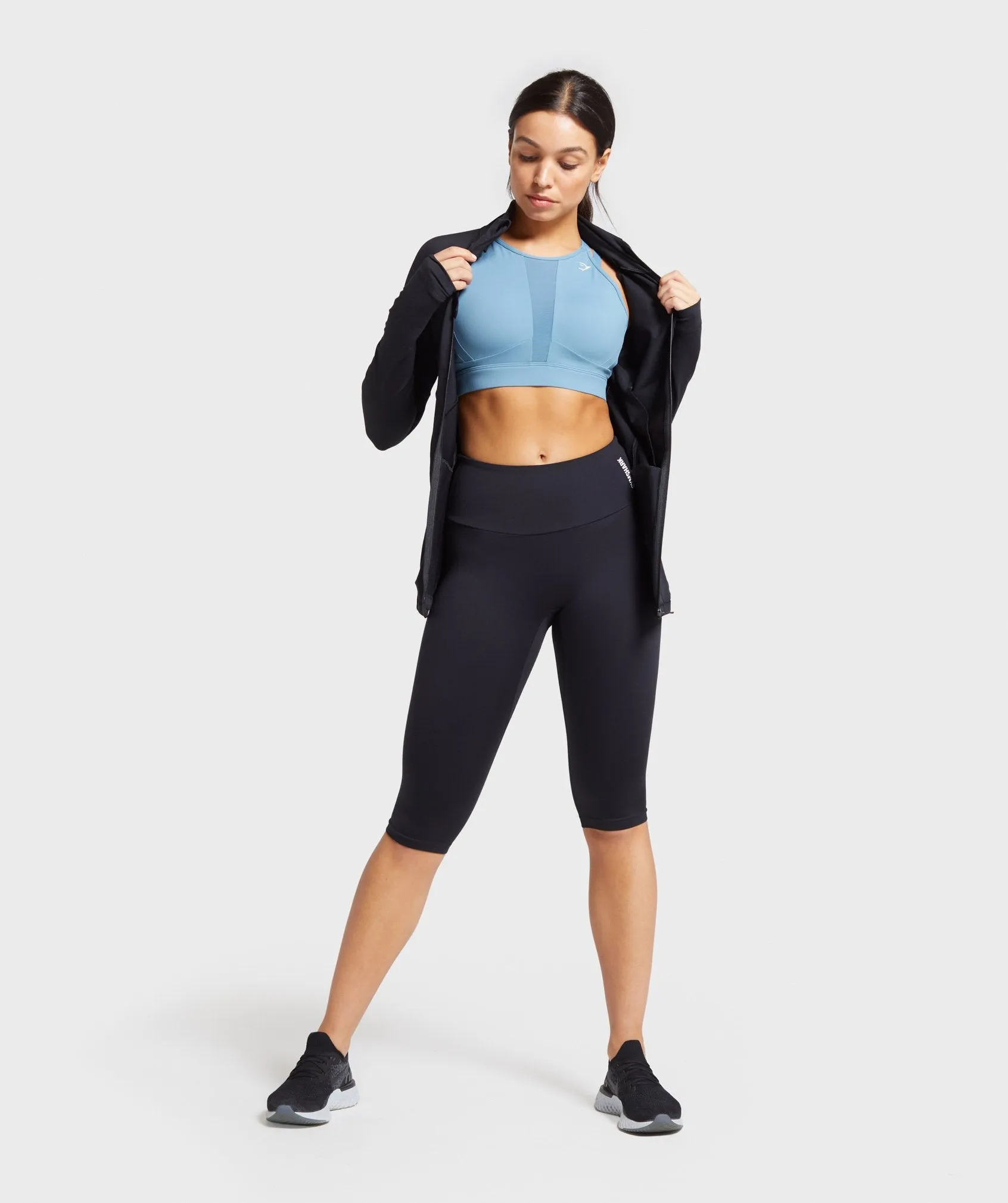 Gymshark Mesh Neckline Training Sports Bra - Blue Stone