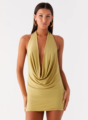 Haisley Cowl Mini Dress - Lime Green Comfortable Appearance Haisley Cowl Mini Dress - Lime Green Tailored Style