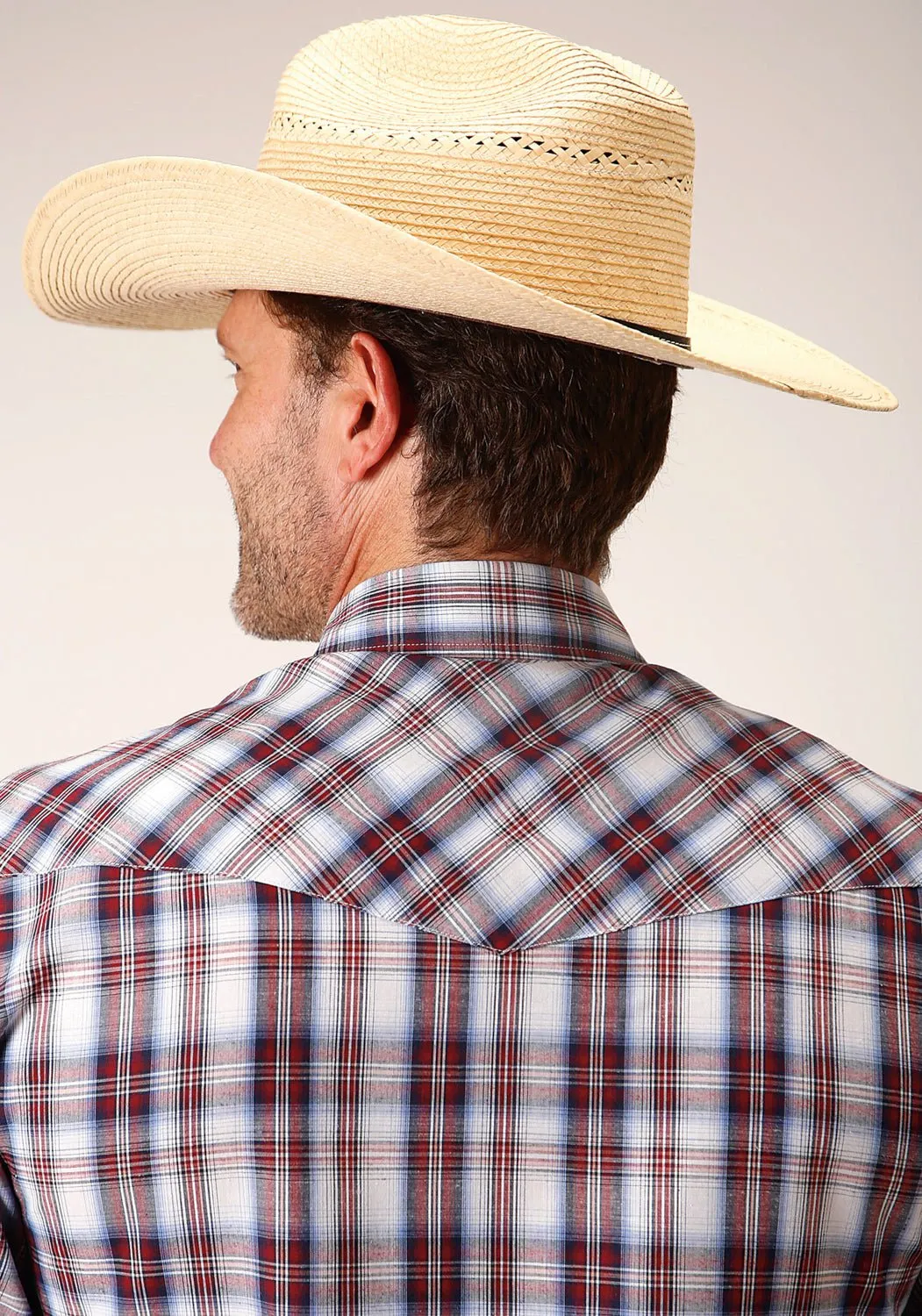 Black Tie Optional No Slip Shoulder Grip Roper Mens 55/45 Plaids Wine/Navy Cotton Blend L/S Shirt