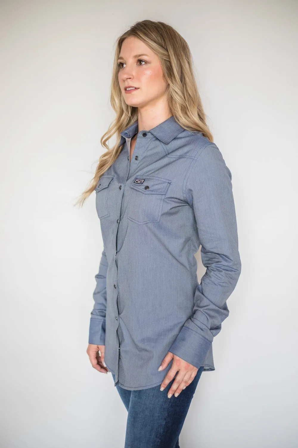 Kimes Ranch Womens Tucson HB Indigo Cotton Blend L/S Western Shirt Social Meetup