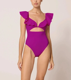 Harlow One Piece | Deep Orchid Low Profile Seaming Sublimation Print Relaxing Fashion Harlow One Piece | Deep Orchid