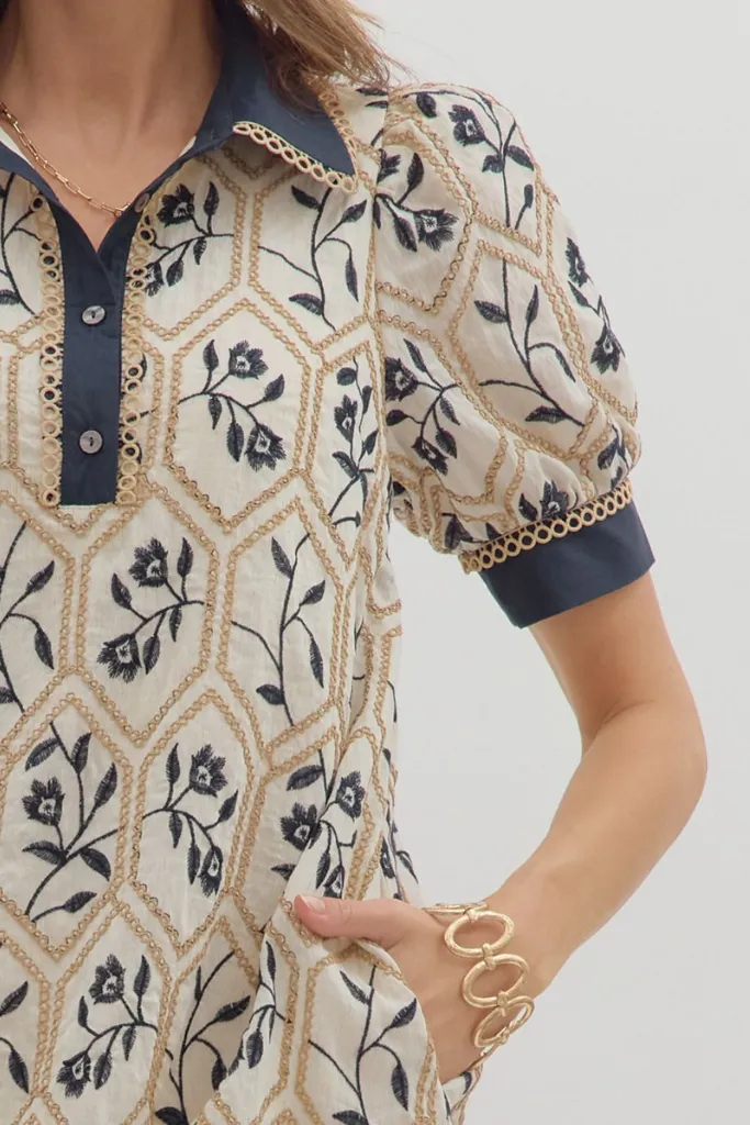 Hazel Floral Printed Mini Dress Sculpted Detail