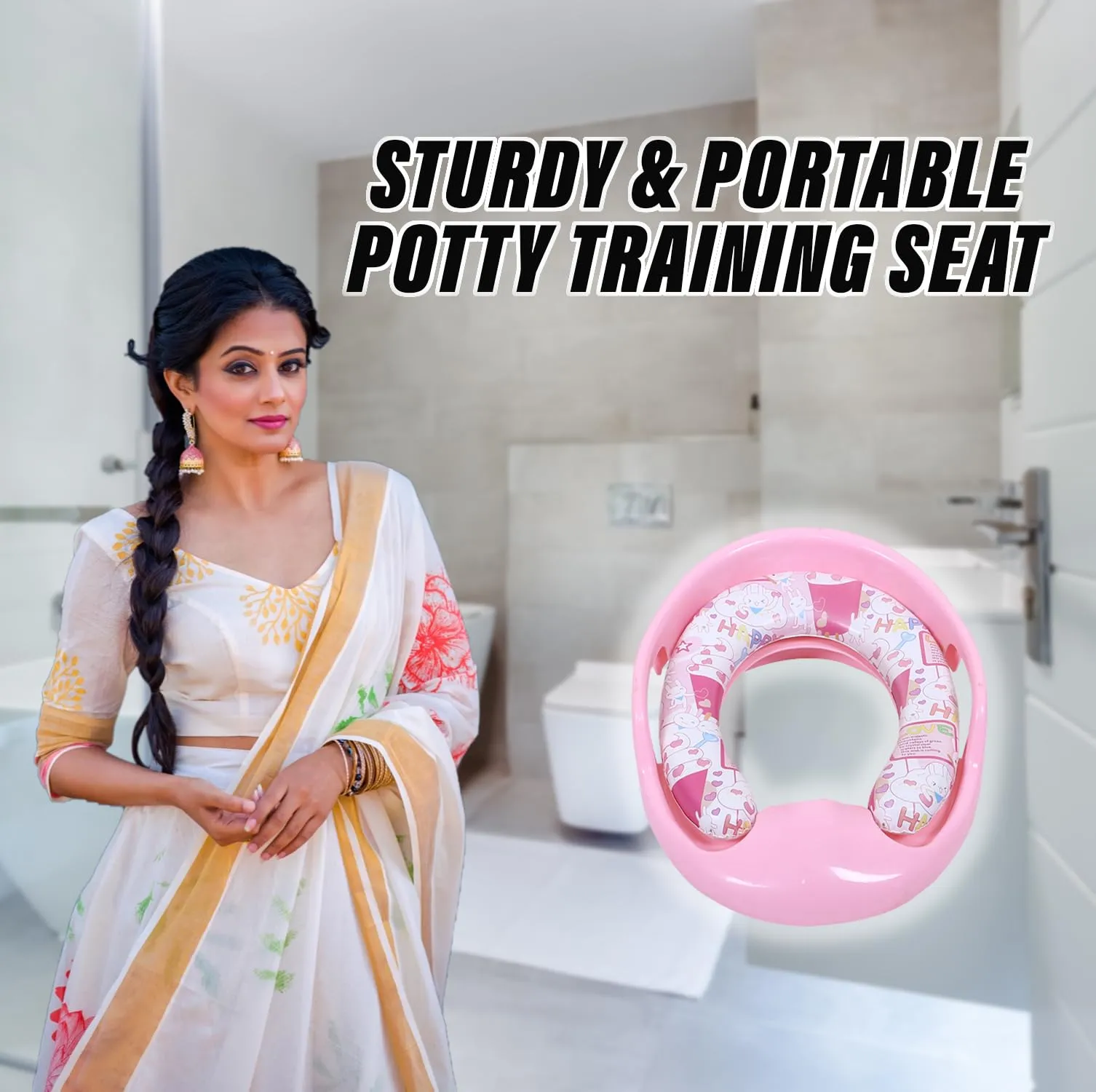 Heart Home Kids Potty Seat | Plastic Cushioned Potty Seat | Kids Toilet Seat with Handle | Potty Training Seat for Kids | Cushioned Toilet Stand for Kids | Pink