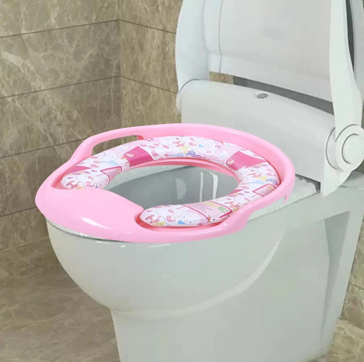 Heart Home Kids Potty Seat | Plastic Cushioned Potty Seat | Kids Toilet Seat with Handle | Potty Training Seat for Kids | Cushioned Toilet Stand for Kids | Pink
