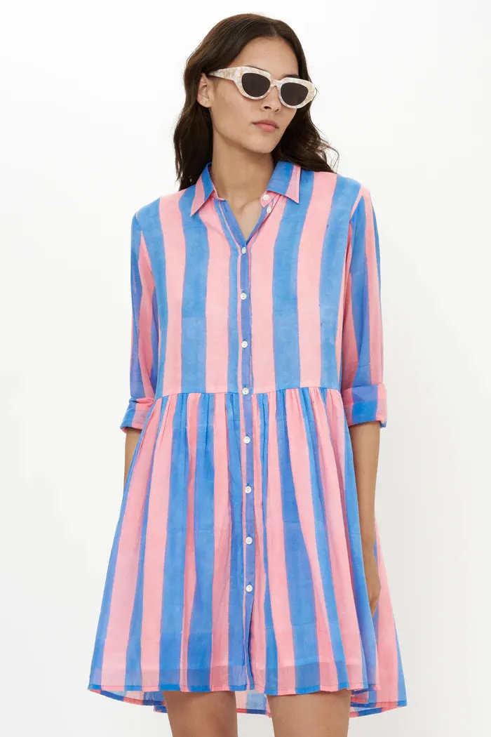 Movement Friendly Long Sleeve Shirt Dress Mini in Cabana Pink