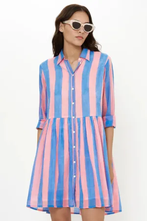 Heart Motif Long Sleeve Shirt Dress Mini in Cabana Pink Movement Friendly Long Sleeve Shirt Dress Mini in Cabana Pink