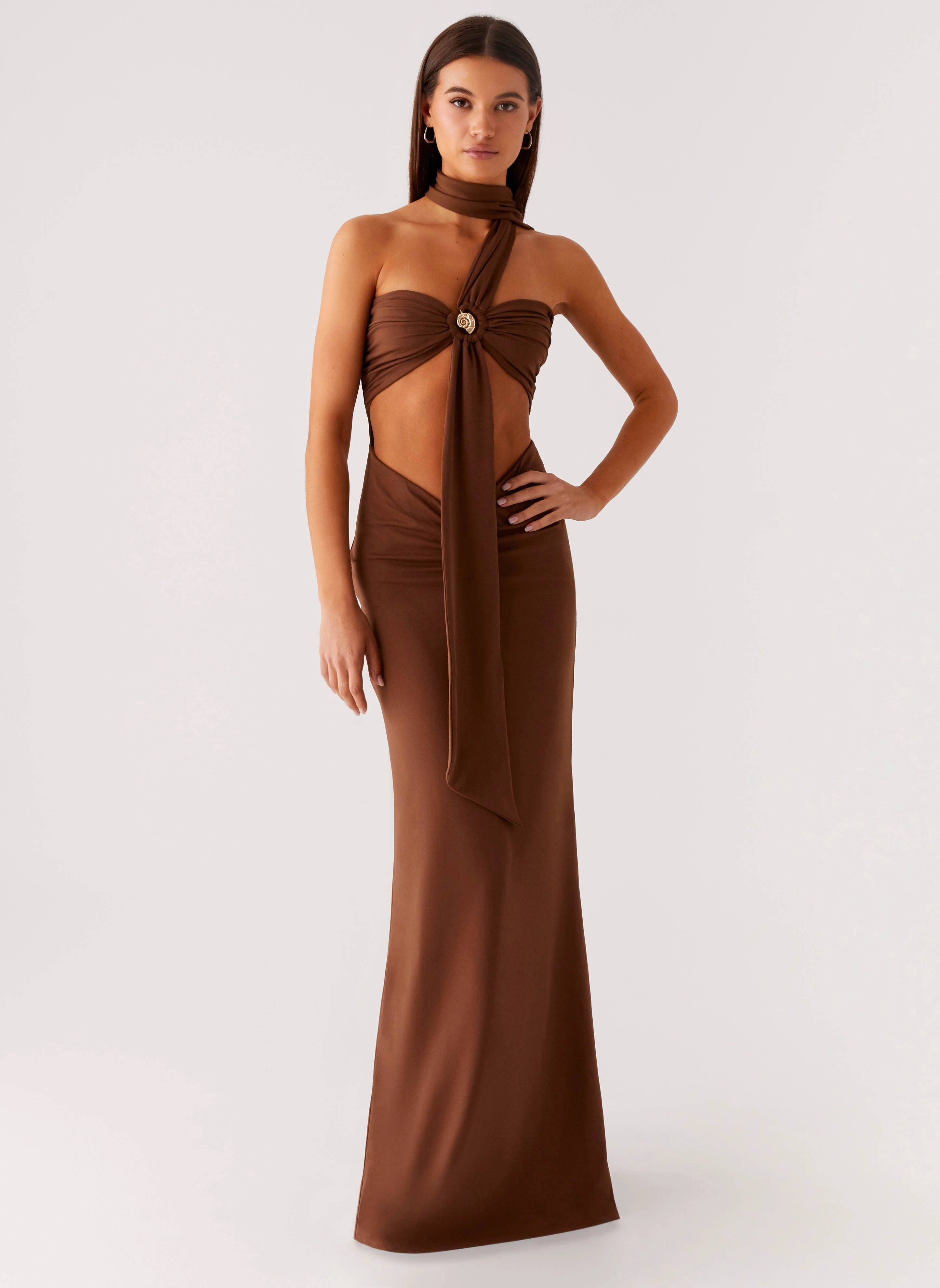 Daywear Comfort Olive Bloom Maxi Dress - Chocolate