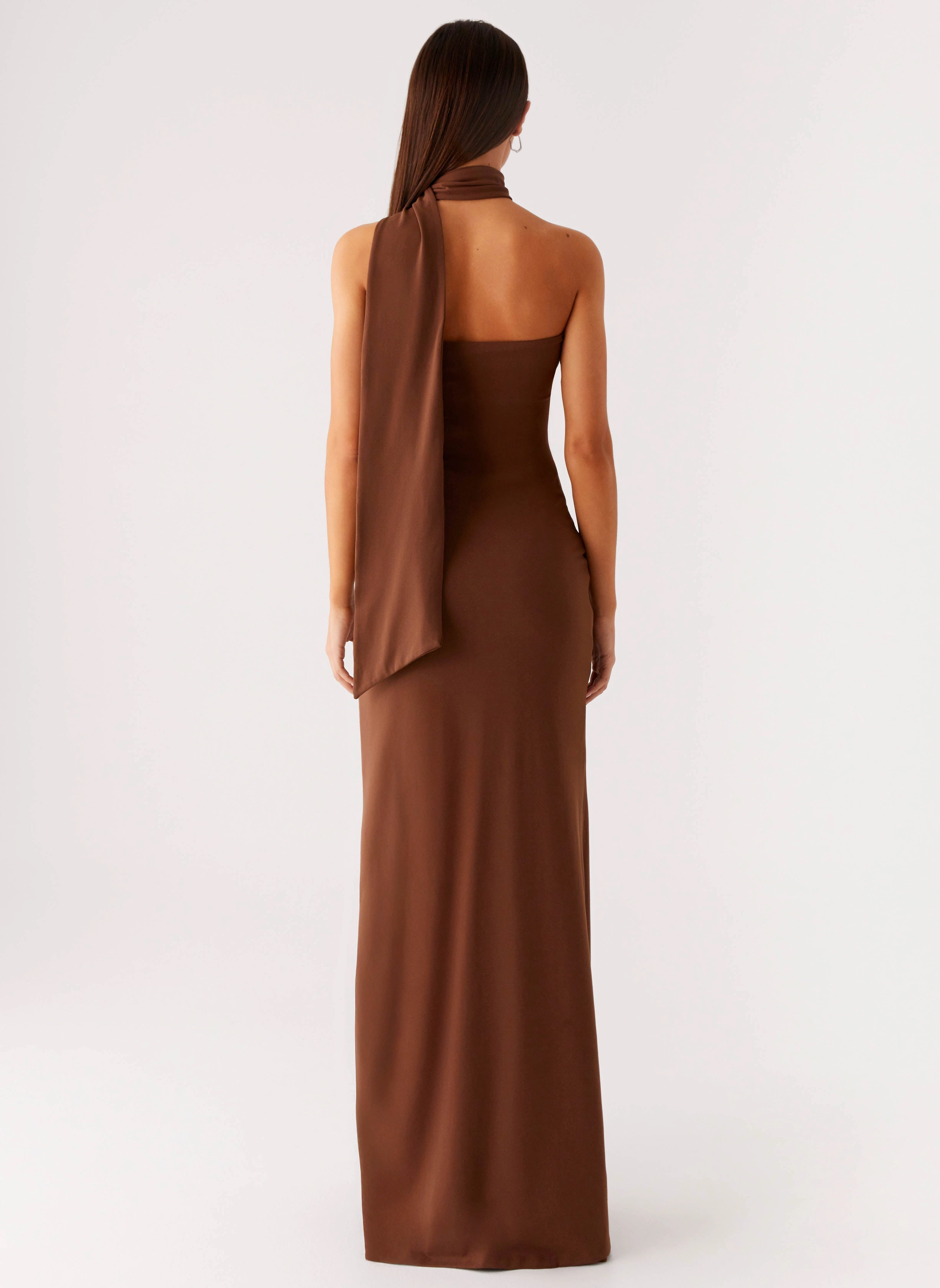 Slim Silhouette Olive Bloom Maxi Dress - Chocolate