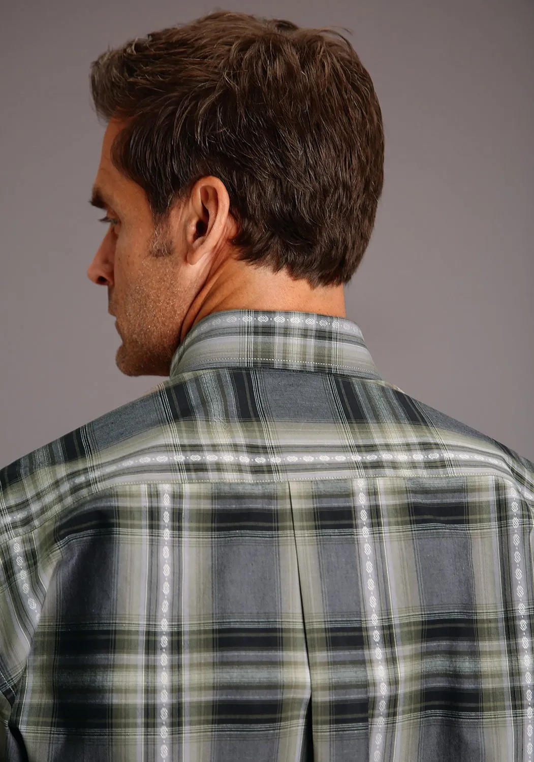 Regular Fit tailored look Stetson Mens Grey 100% Cotton Granite Dobby BD L/S 1 Pocket Shirt