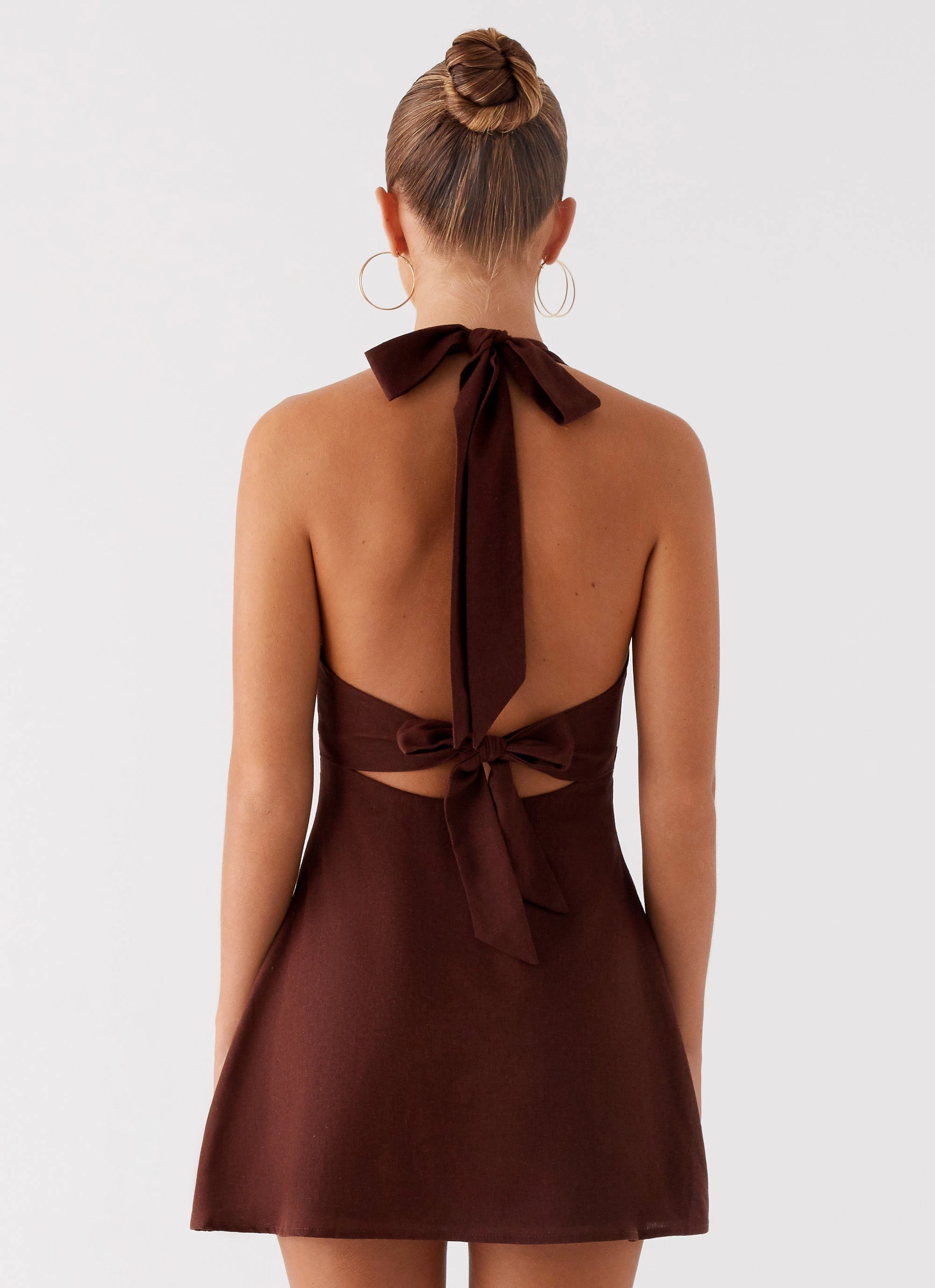 Feminine full-length gown Heavy Hearted Linen Mini Dress - Brown