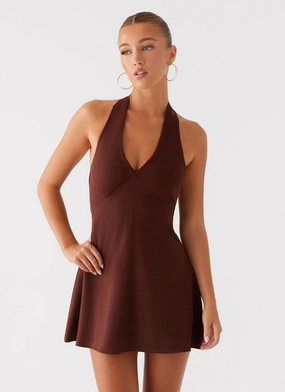Heavy Hearted Linen Mini Dress - Brown Perfectly Fitted Wear Heavy Hearted Linen Mini Dress - Brown Stylish Waistband
