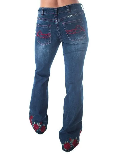 Student Outfit Streetwear Fan Cowgirl Tuff Womens Roses Are Red Medium Wash Cotton Blend Jeans