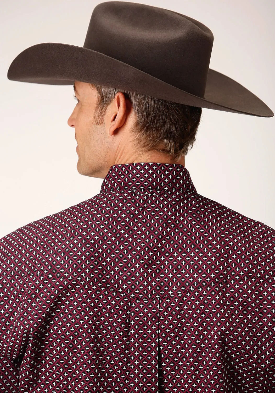 Vintage Wash Roper Mens Black 100% Cotton Wine Star Geo BD L/S Btn Shirt