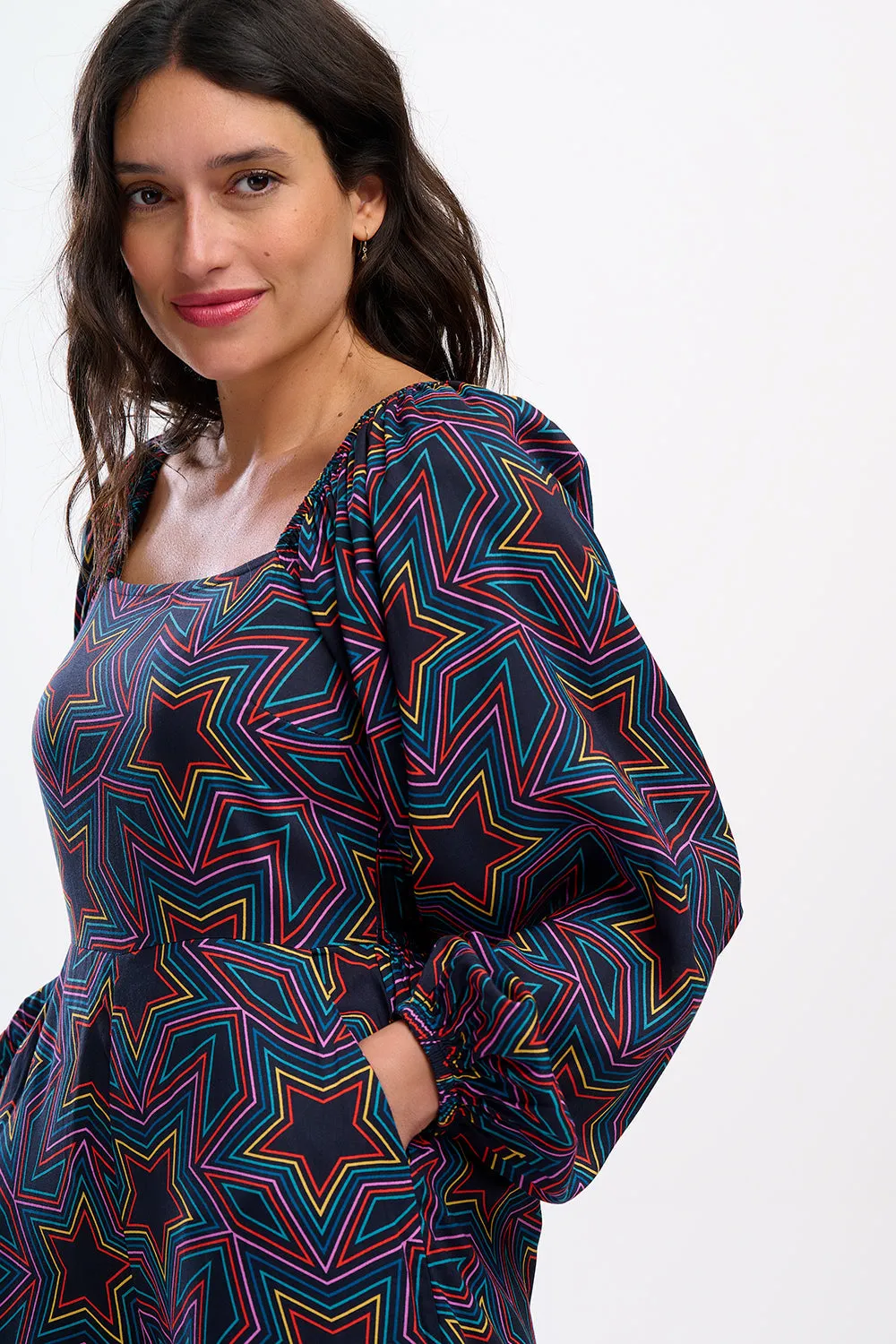 Hestia Shirred Jumpsuit in Rainbow Star Explosion Go To Wear Pure Look
