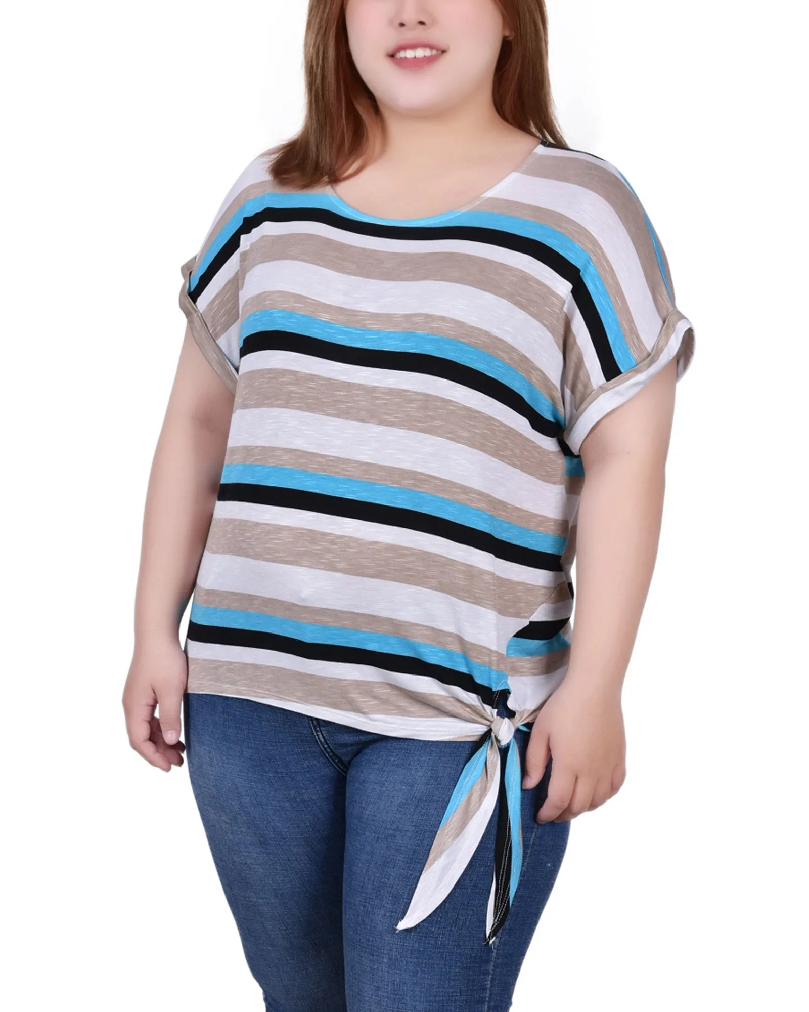 Plus Size Short Sleeve Tie Front Top Quiet Glow Sleek Design